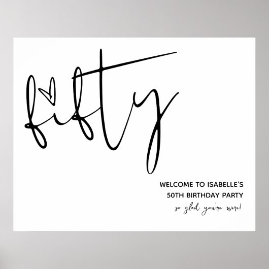 50モダン番目の誕生日エレガント歓迎サイン ポスター (正面)