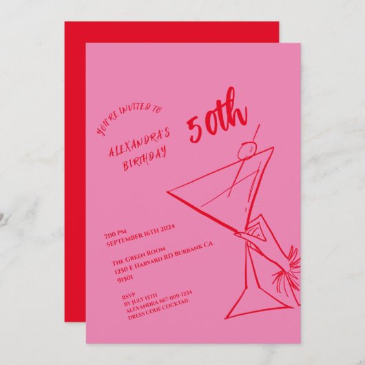 50モダン番目の誕生日招待状 招待状 (正面/裏面)