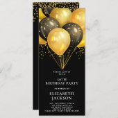 50モダン番目の誕生日金ゴールドブラックバルーン黒 招待状 (正面/裏面)