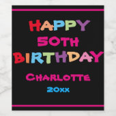 50モダン番誕生日パーソナライズされた名カラフル ワインラベル (シングルラベル)