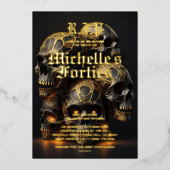 50モダン誕生日スカルハロウィーン金ゴールド 箔招待状 (正面)