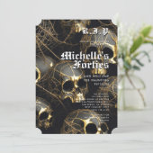 50モダン誕生日ハロウィーンブラック金ゴールドスカル 招待状 (スタンド正面)