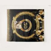 50モダン誕生日バナー赤面ブラック金ゴールドヒール タペストリー (正面(横))