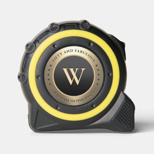 50モダン誕生日モノグラムエレガントブラック金ゴールド メジャー (正面)