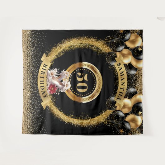 50モダン誕生日背景ホワイトハイヒール タペストリー (正面(横))