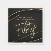 50モダン金ゴールドブラック50誕生日 スタンダードカクテルナプキン (正面)