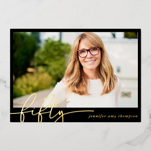 50モダンthミニマル Photo Birthday Party 箔招待状 (正面)