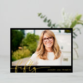 50モダンthミニマル Photo Birthday Party 箔招待状 (立ち正面)