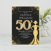 50モダンth誕生日シック黒金ゴールドドレスシャイン 招待状 (スタンド正面)