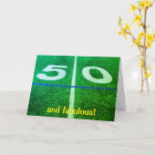 50ヤードラインサッカースポーツフィールド50th誕生日 カード (黄色い花)