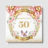 50ユニークth誕生日ゲストブック金ゴールドグリッターピンク ゲストブック (正面)
