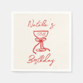 50レトロハンドドロッドボウシャンパンガラス誕生日 スタンダードカクテルナプキン (正面)