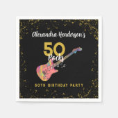 50ロックスバースデーパーティーピンクブラック金ゴールド スタンダードカクテルナプキン (正面)