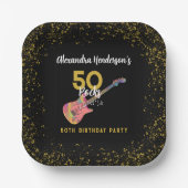 50ロックスピンク金ゴールドブラック50th誕生日パーティー ペーパープレート (正面)