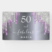 50人の素晴らしい誕生日の銀色の紫のグリッターグラム 横断幕 (横)