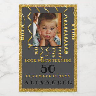 50人目の誕生日とフォト金ゴールドグリッター フードラベル