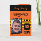 50今日は彼のオレンジ色の黄色の誕生日のための写真を追加 カード (正面)