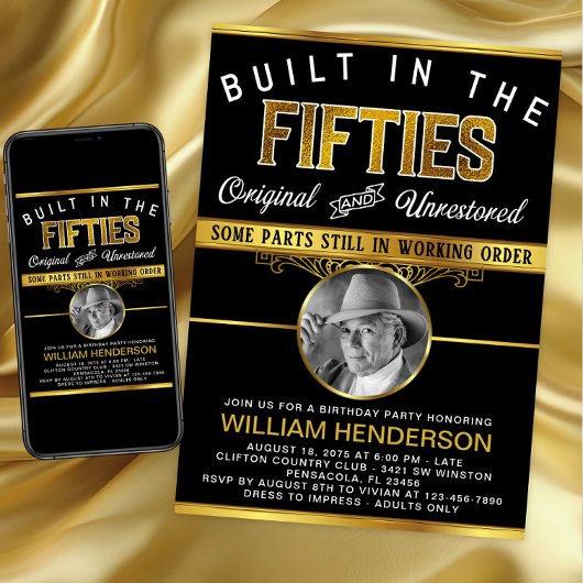 50代おもしろいの誕生日パーティーに建てられたマン 招待状