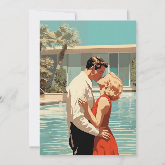 50代のカップルキスをする・バイ・ザ・プール 招待状 (正面)