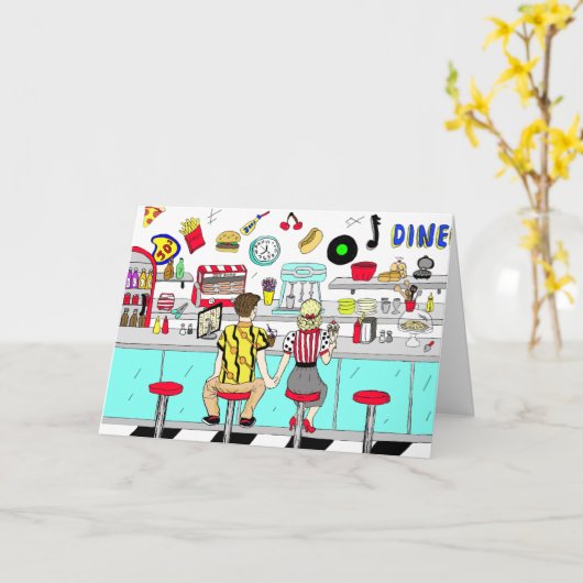 50代のレトロカップル記念日 カード (黄色い花)