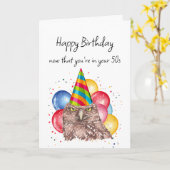 50代の誕生日おめでとう フクロウのユーモア カード (黄色い花)