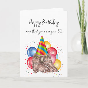 50代の誕生日おめでとう フクロウのユーモア カード