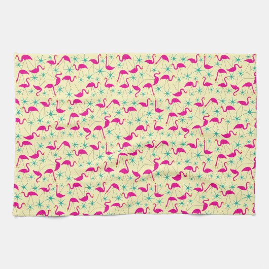 50代の豪華な – ピンクのフラミンゴとスタータオル キッチンタオル (横)