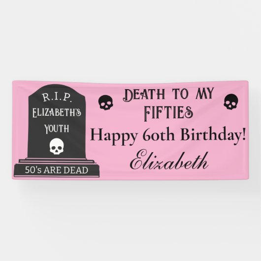 50代モダンのピンク60歳の誕生日パーティーでの死 横断幕 (横)