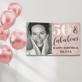 50代 ファビュラス シックピンク グリッター 写真付き 誕生日 横断幕