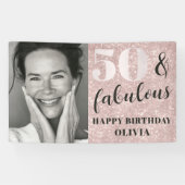 50代 ファビュラス シックピンク グリッター 写真付き 誕生日 横断幕 (横)