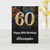 50位の誕生日、虹の花火が黒と金ゴールド カード (黄色い花)