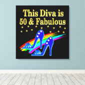 50位誕生日素晴らしいDIVAデザイン キャンバスプリント (インサイチュ (ウッドフロア))