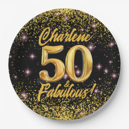 50個のゴージャスなゴールドグリッターラズベリーピンクの星 50歳の誕生日 ペーパープレート