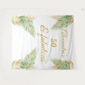 50個のゴージャスな誕生日 ゴールド グリーン パーム 白 タペストリー (正面(横))