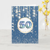 50個のライトブルーのグリッターメンズ誕生日 カード (黄色い花)