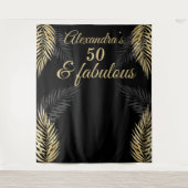 50個の素敵な誕生日ゴールドブラックパーム タペストリー (正面)