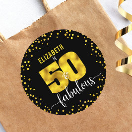 50個の素敵な誕生日ブラックゴールドホイルグリッタードット ラウンドシール