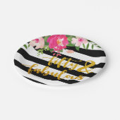 50及びすばらしいプレート-黒い及び白の花柄 ペーパープレート (アングル)