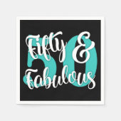 50及びすばらしい白および水のタイポグラフィ スタンダードカクテルナプキン (正面)