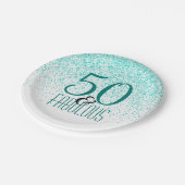 50及びすばらしい誕生会|のエレガントな第50ティール（緑がかった色） ペーパープレート (アングル)