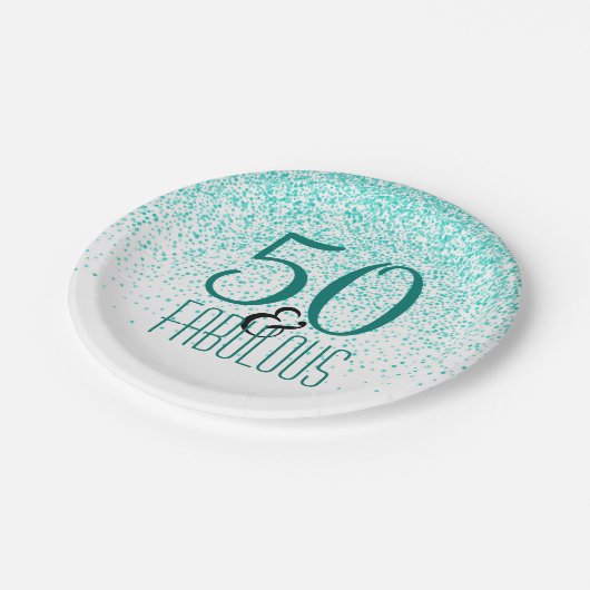 50及びすばらしい誕生会|のエレガントな第50ティール(緑がかった色) ペーパープレート (アングル)