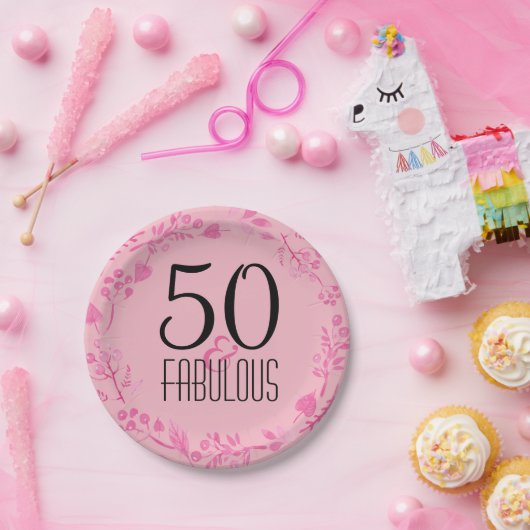 50及びすばらしい誕生会|のピンクの第50誕生日 ペーパープレート (パーティー)