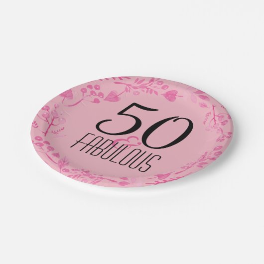 50及びすばらしい誕生会|のピンクの第50誕生日 ペーパープレート (アングル)