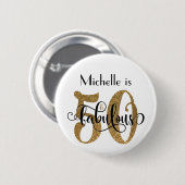 50及びすばらしい金ゴールドのグリッターのタイポグラフィの誕生日 缶バッジ (正面&裏面)