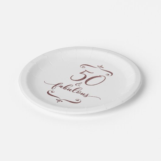 "50及びすばらしい"のどのばら色の金ゴールドのグリッターの誕生日 ペーパープレート (アングル)