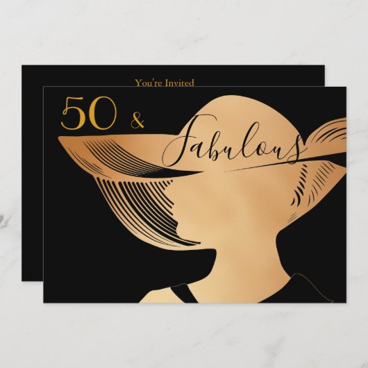 50及びすばらしい|エレガントな金ゴールドのアール・デコのデザイン 招待状 (正面/裏面)