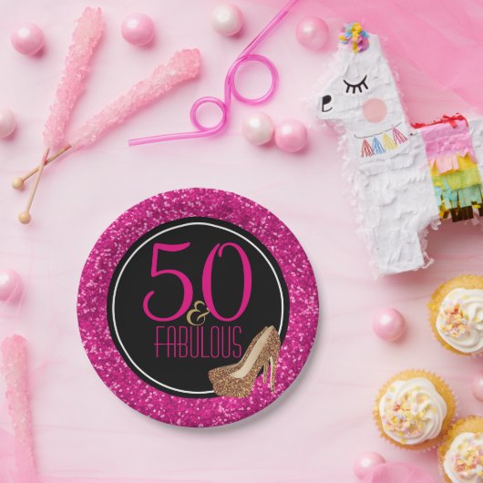 50及びすばらしい|黒いピンクの第50誕生会 ペーパープレート (パーティー)