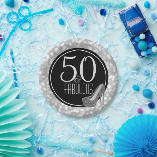 50及びすばらしい|黒い銀の第50誕生会 ペーパープレート (パーティー)