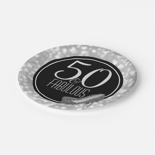 50及びすばらしい|黒い銀の第50誕生会 ペーパープレート (アングル)