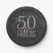 50及びすばらしく黒い銀|のエレガントな第50誕生日 ペーパープレート (正面)